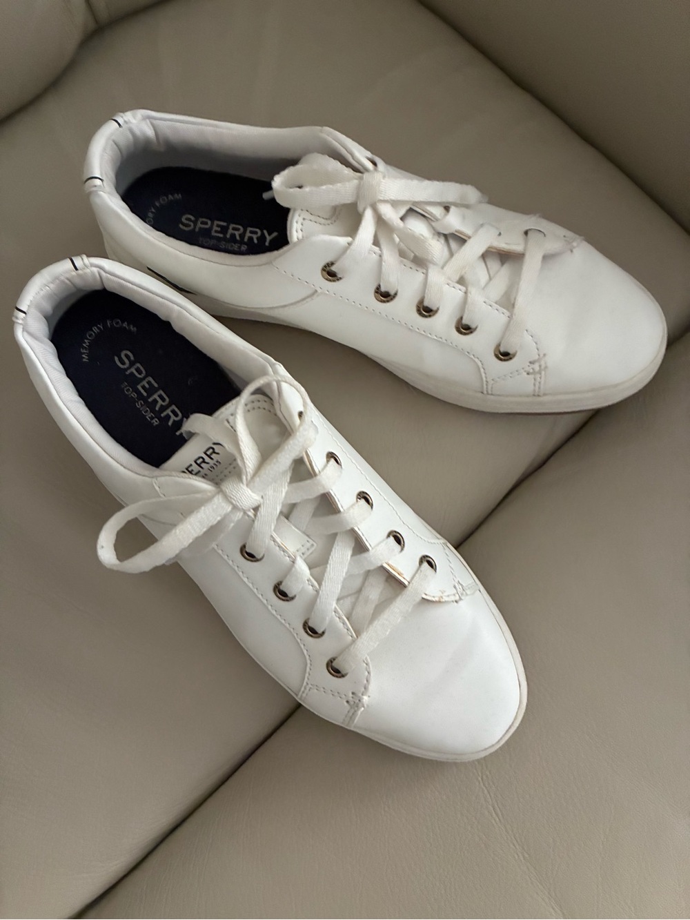 Sperry White Leather Low-Top Lace-Up Sneakers